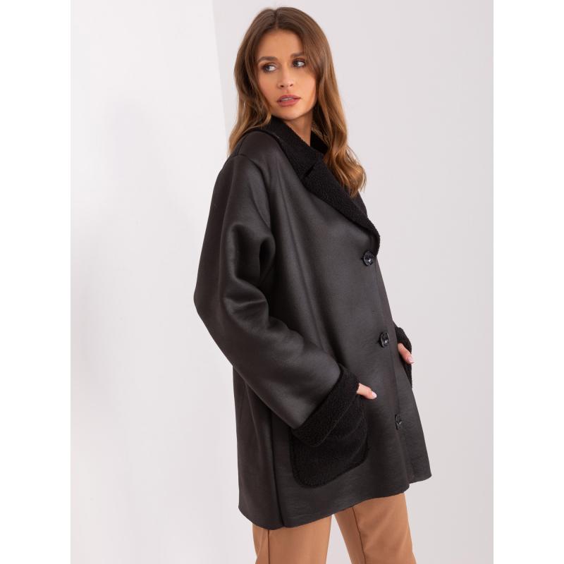 Dámská bunda z ovčí kůže s knoflíky TRIA černá 