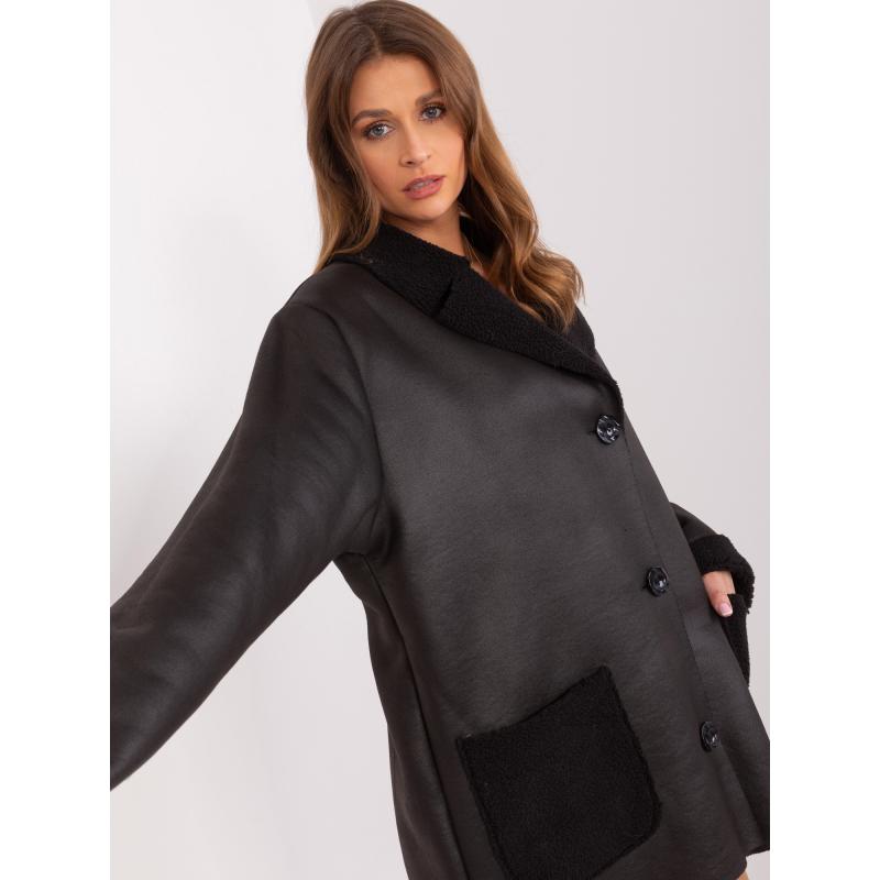 Dámská bunda z ovčí kůže s knoflíky TRIA černá 