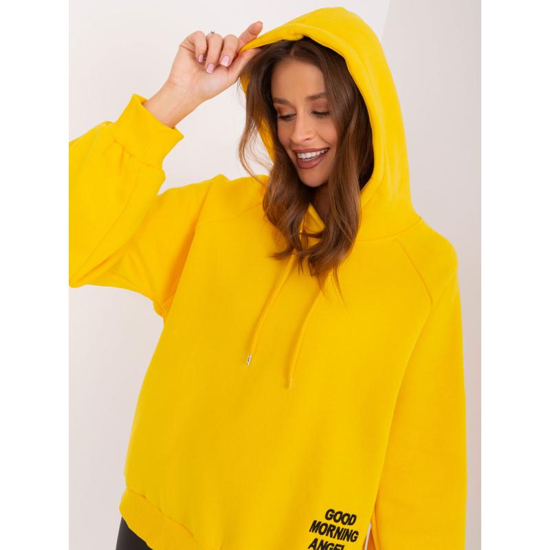 Női kapucnis pulóver túlméretezett BENGINA felirattal sárga