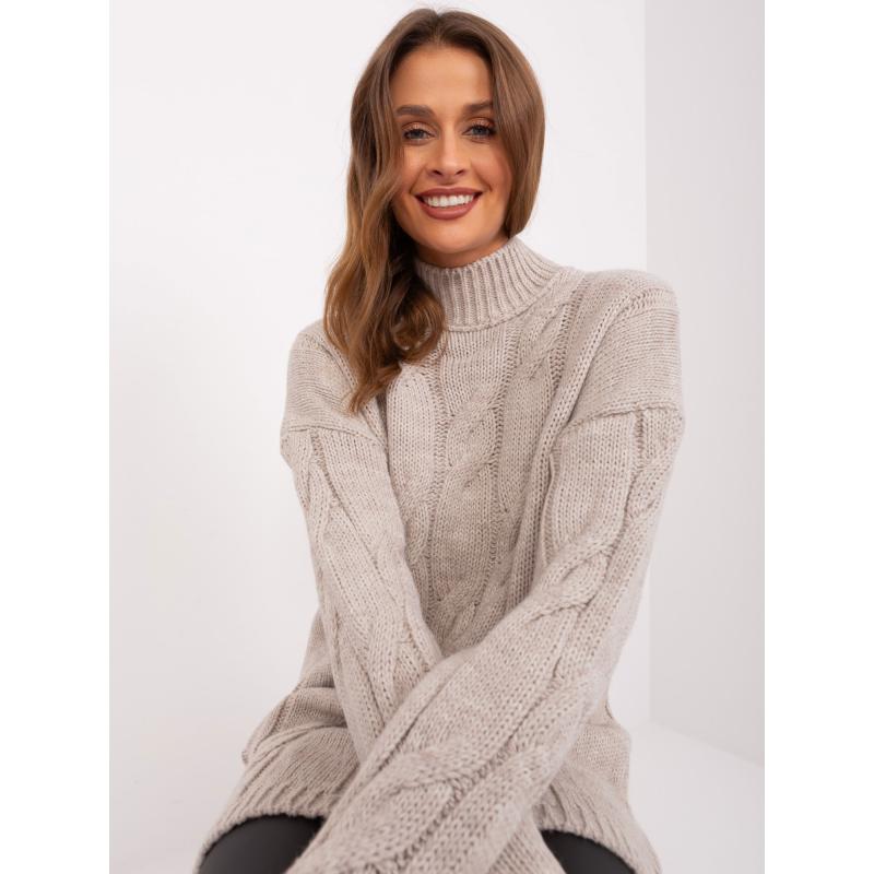 Női garbó ruha kockás mintával BETRICE bézs színben