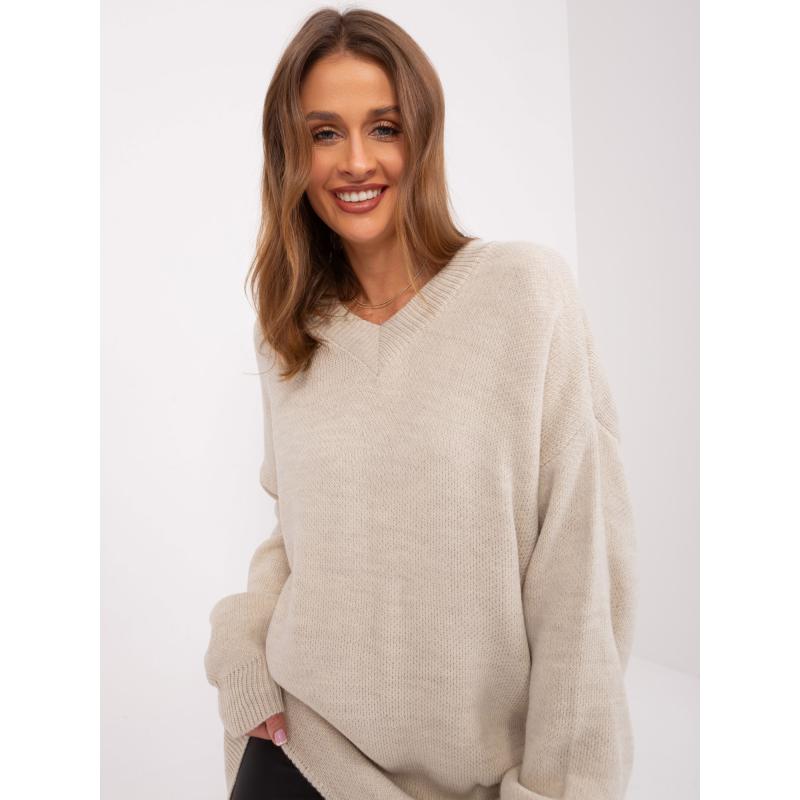 Dámské šaty oversize pletené RUE PARIS béžové 