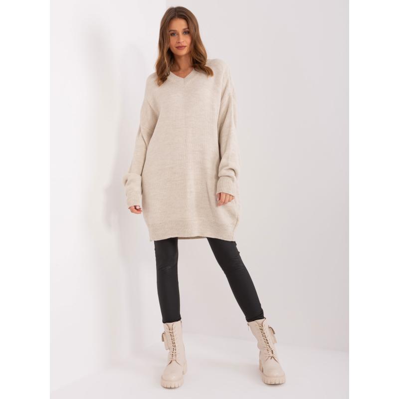 Dámské šaty oversize pletené RUE PARIS béžové 