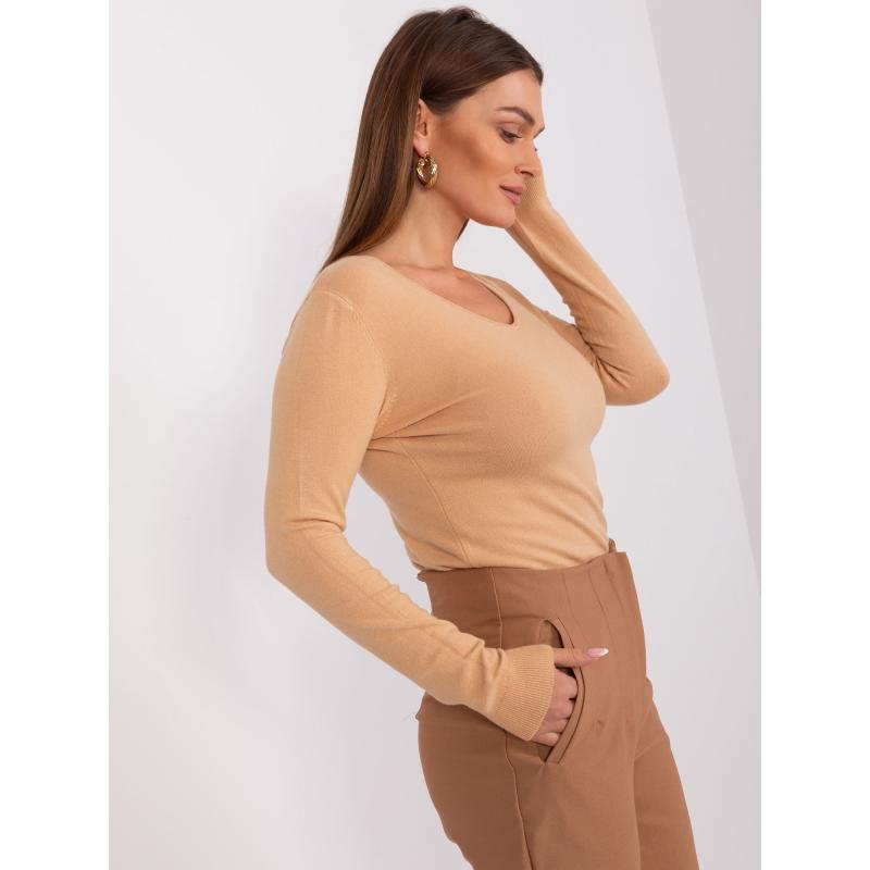 Dámsky sveter s výstrihom do V CICA hnedý