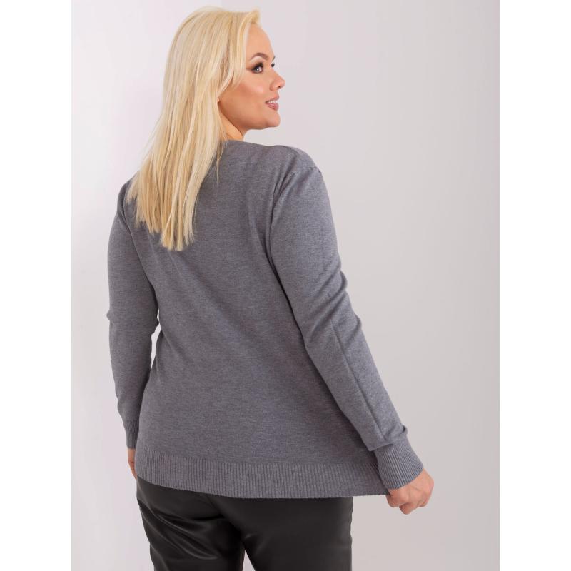 Dámský svetr plus size s výstřihem do V ORA tmavě šedý 
