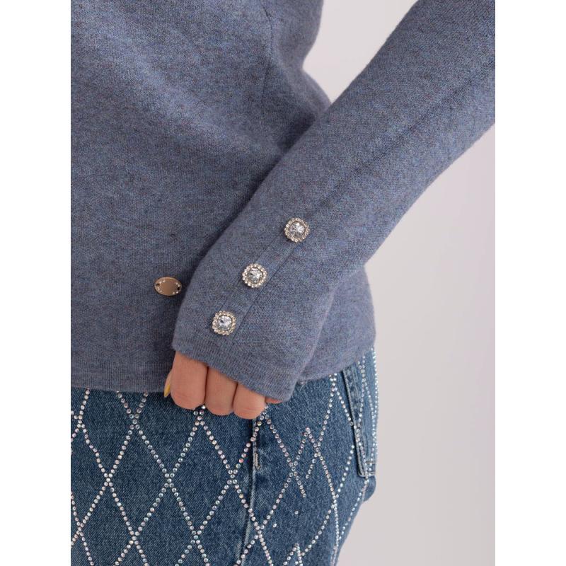 Dámský svetr s véčkovým výstřihem plus size KRE šedomodrý 