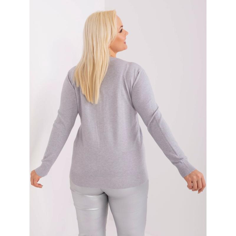 Dámský svetr s výstřihem do V plus size MIK šedý 