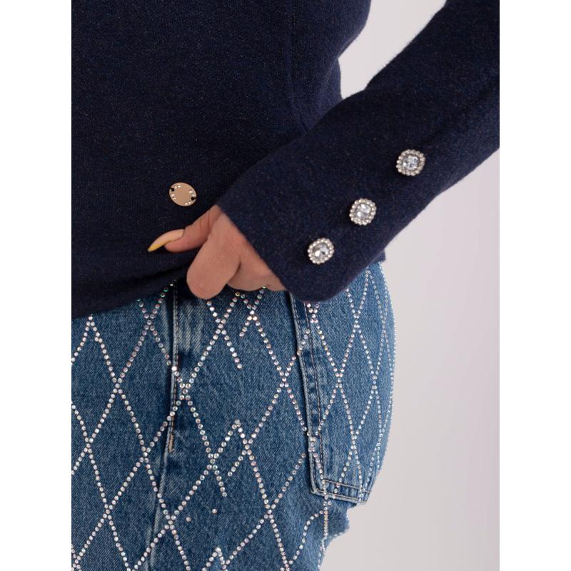 Női plus size pulóver díszgombokkal TEL tengerészkék