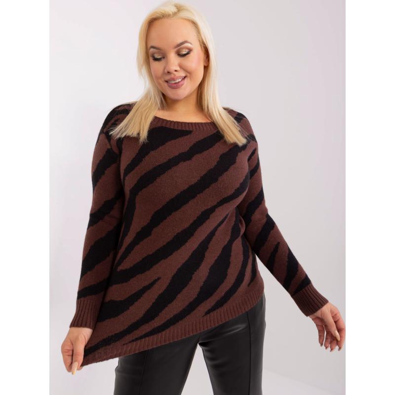 Női állatmintás pulóver plus size ZEO barna