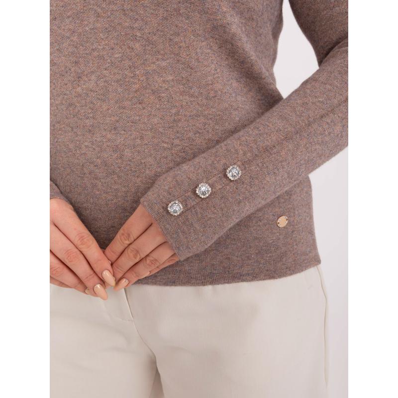 Dámský svetr plus size z viskózy s výstřihem ZEP tmavě béžový 