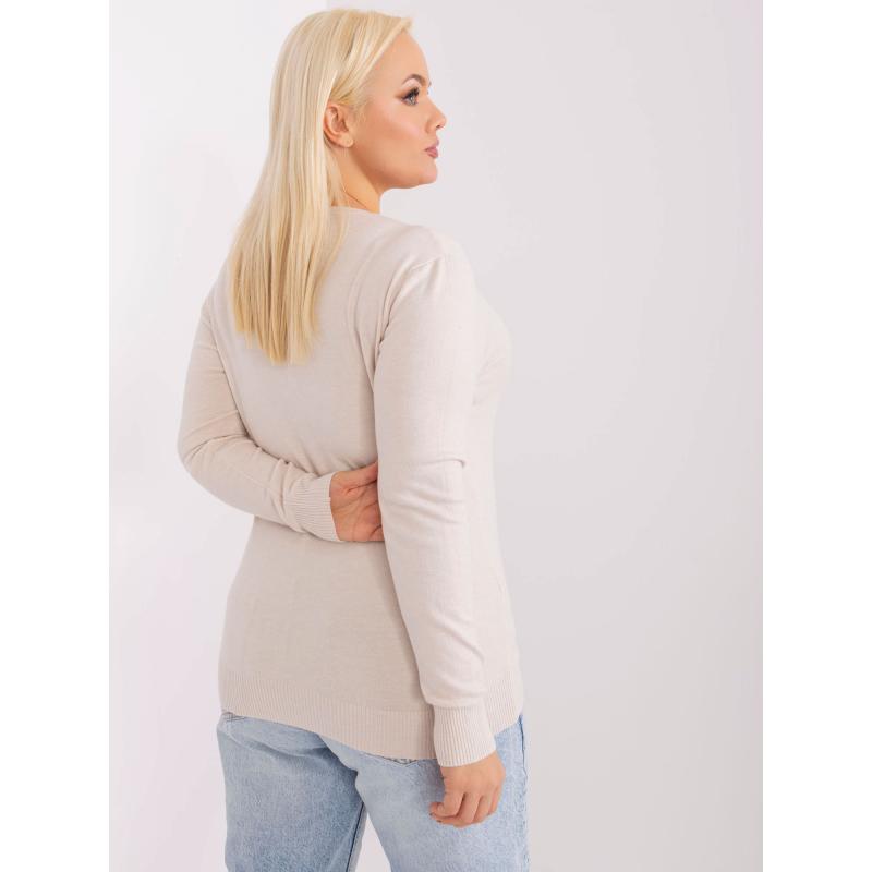 Dámský svetr s výstřihem do V vypasovaný plus size ZEM světle béžový