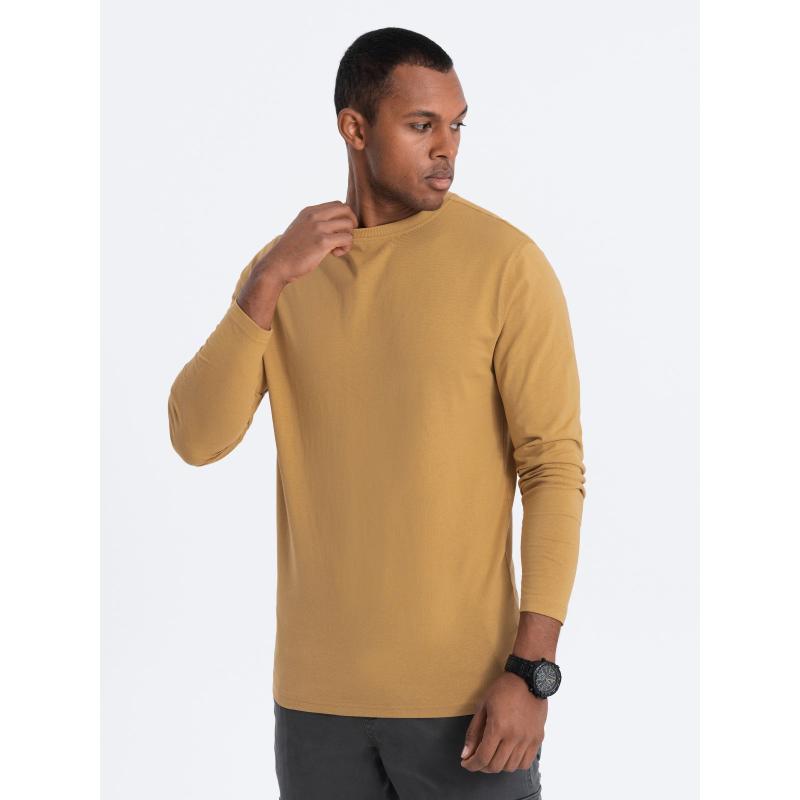 Pánské tričko s dlouhým rukávem bez potisku V10 OM-LSBL-0106 hořčicový 