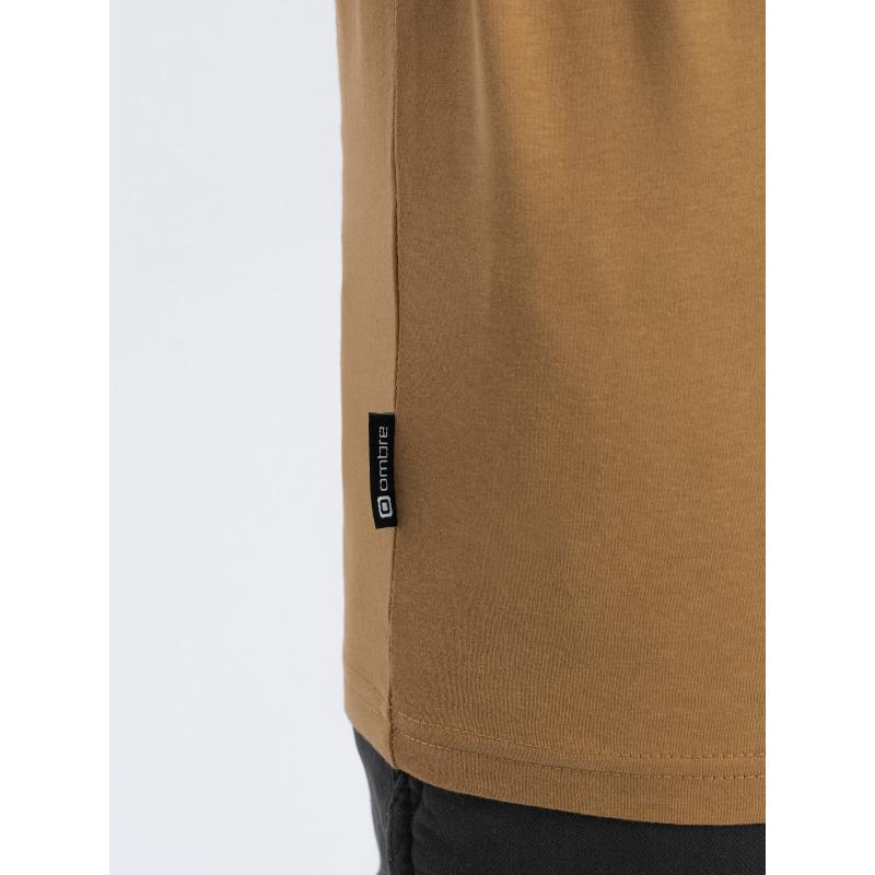 Pánské tričko s dlouhým rukávem bez potisku V10 OM-LSBL-0106 hořčicový 