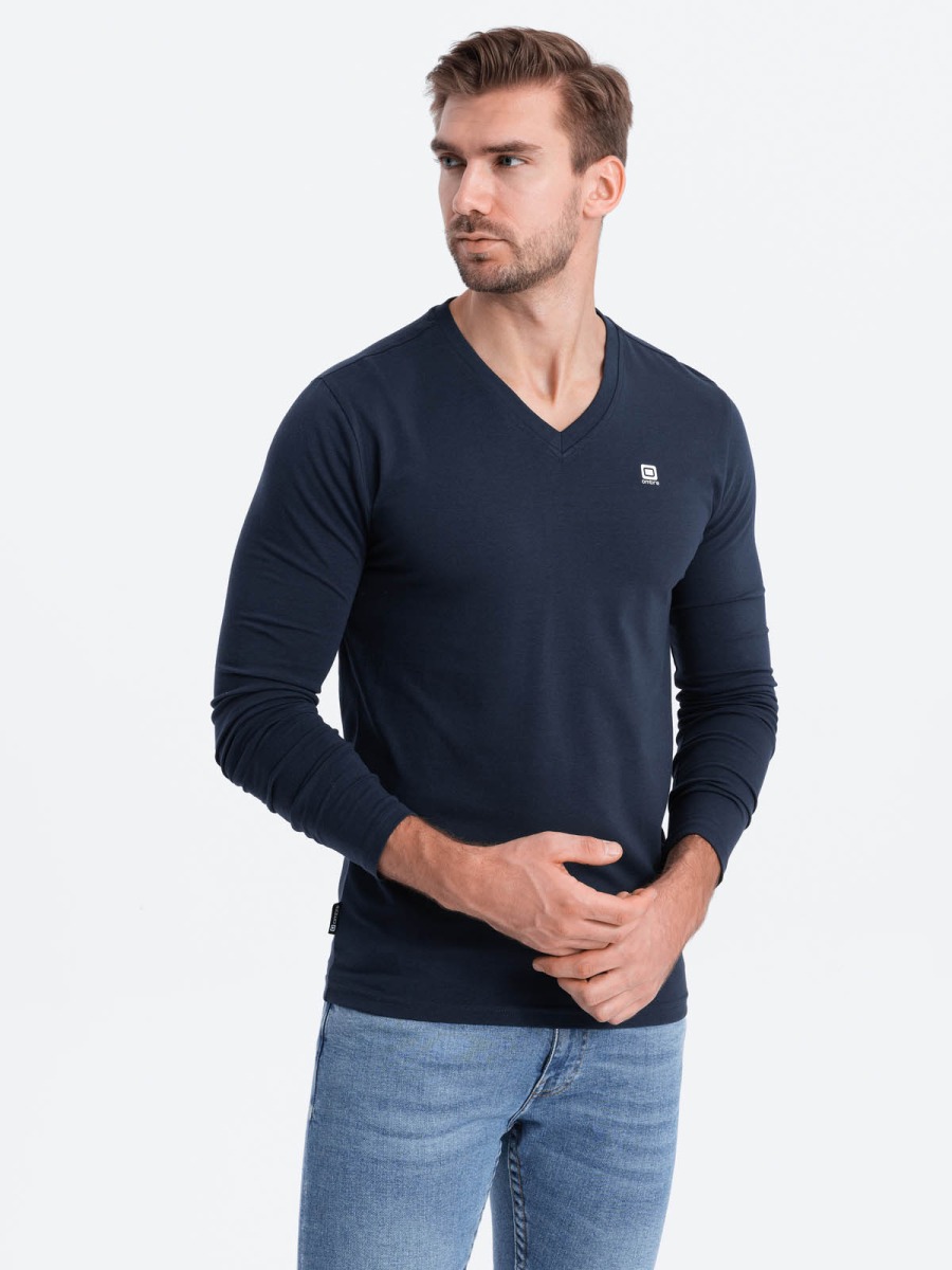 Férfi hosszú ujjú póló V-NECK tengerészkék