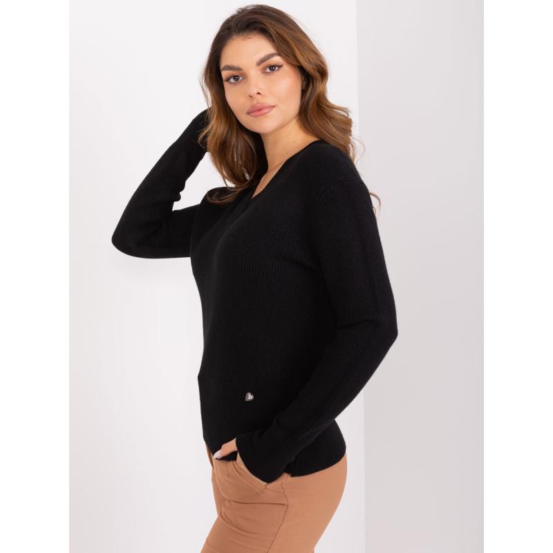 Dámský svetr s výstřihem do V QIT černý 