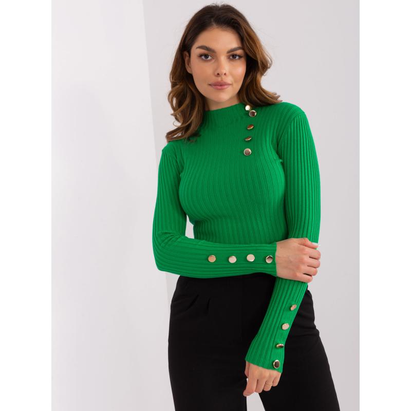 Dámsky sveter s ozdobnými gombíkmi MIX zelený