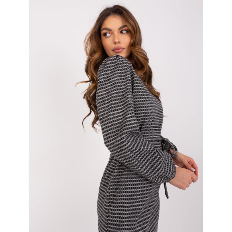 Női ruha nyakkendővel TIKKA szürke és fekete színben