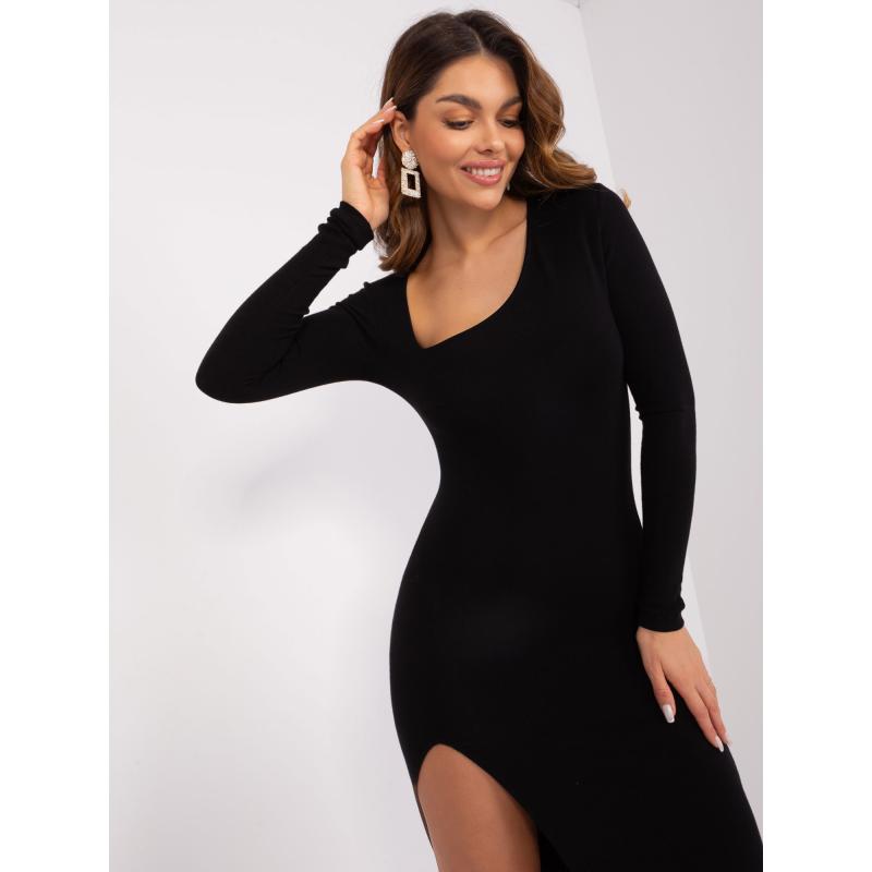 Dámské šaty s rozparkem MIDI černé