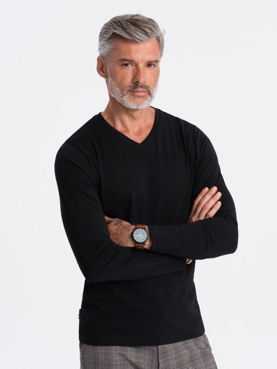 Férfi hosszú ujjú póló V-NECK fekete