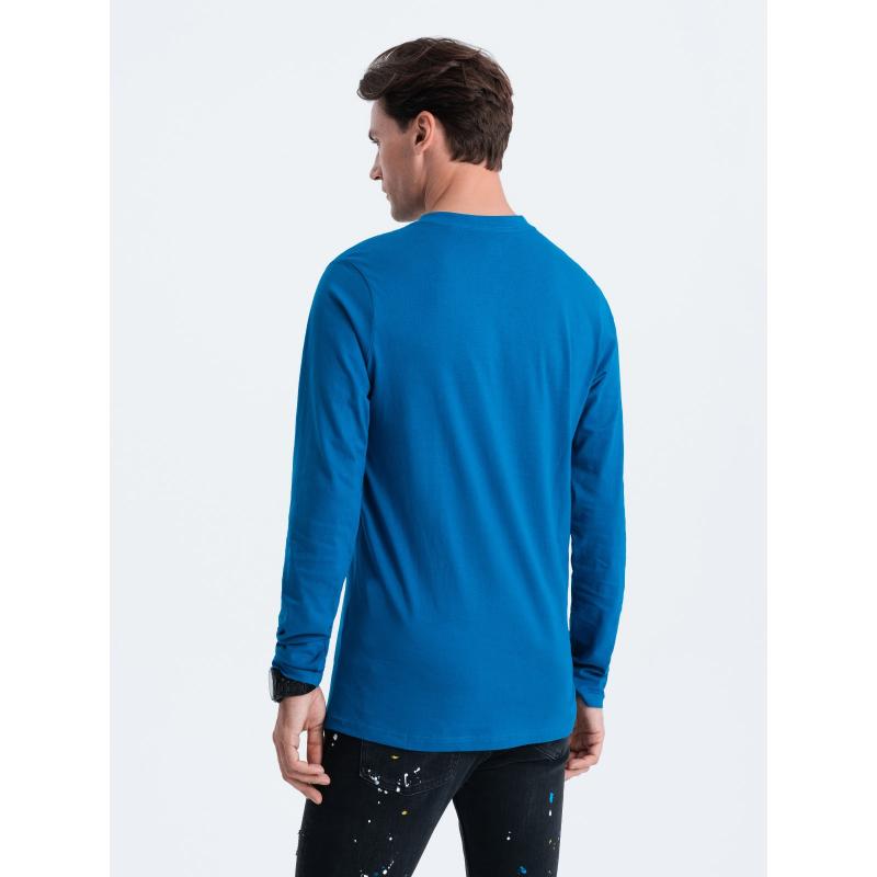 Pánske tričko s dlhým rukávom a výstrihom HENLEY modré