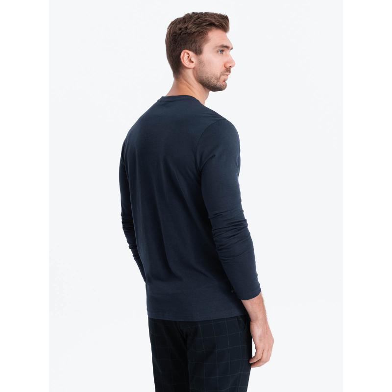 Pánske tričko s dlhým rukávom a výstrihom HENLEY tmavomodré