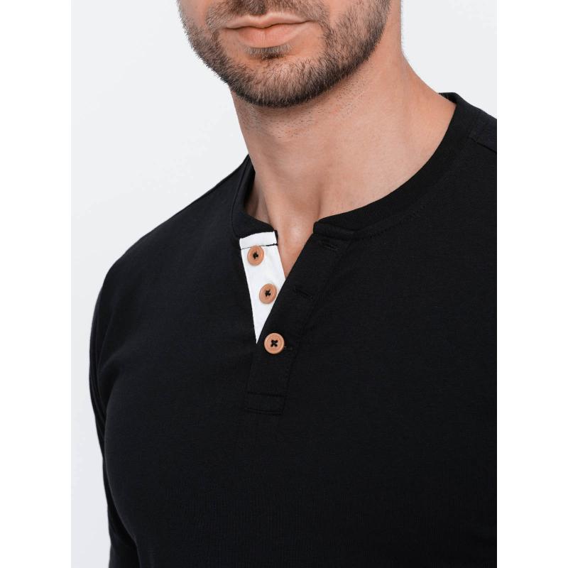 Pánske tričko s dlhým rukávom a výstrihom HENLEY čierna