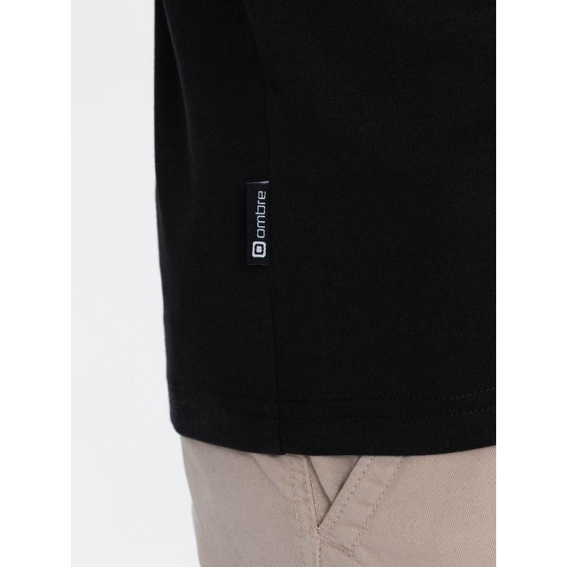 Pánske tričko s dlhým rukávom a výstrihom HENLEY čierna