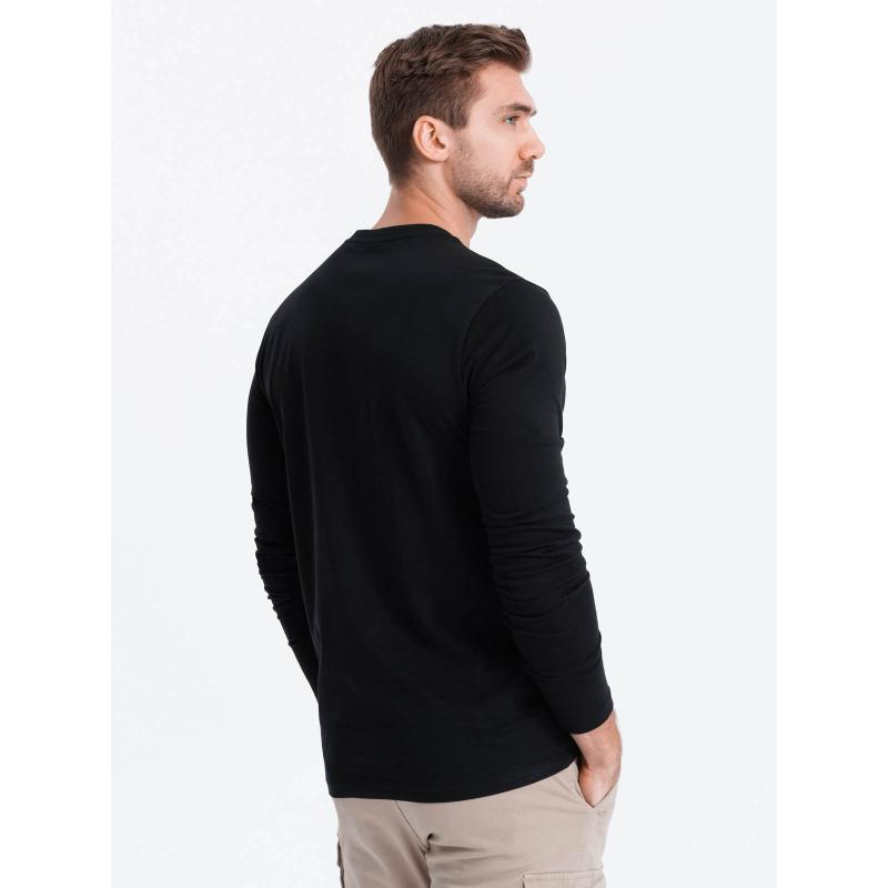 Pánske tričko s dlhým rukávom a výstrihom HENLEY čierna