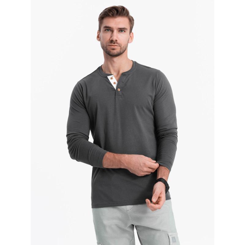 Férfi hosszú ujjú, nyakig érő póló HENLEY grafit