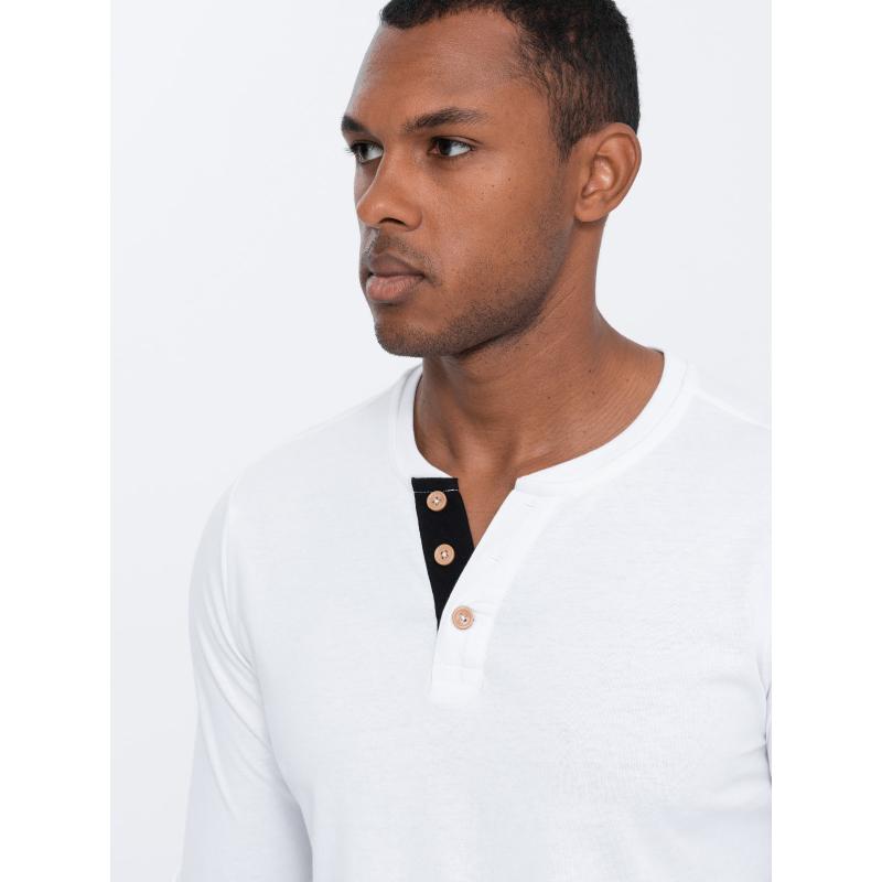 Pánské tričko s dlouhým rukávems výstřihem HENLEY bílý 