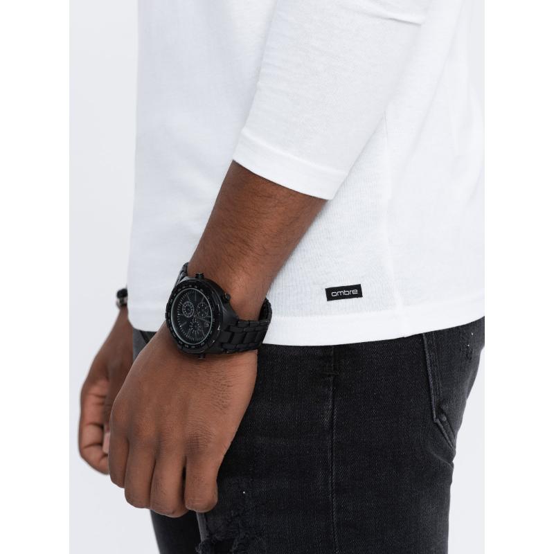 Pánské tričko s dlouhým rukávems výstřihem HENLEY bílý 