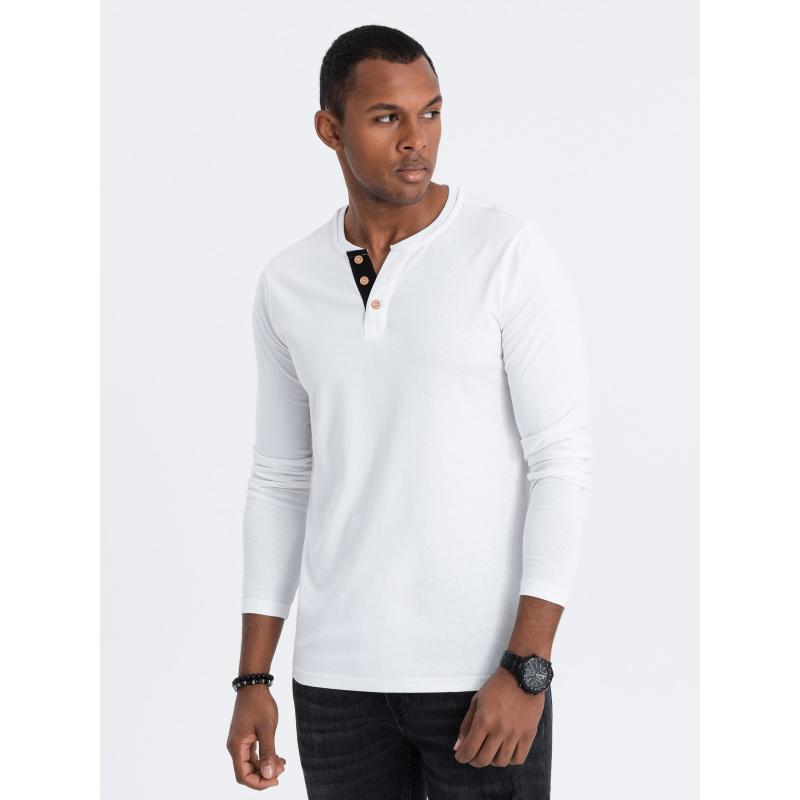 Pánské tričko s dlouhým rukávems výstřihem HENLEY bílý 