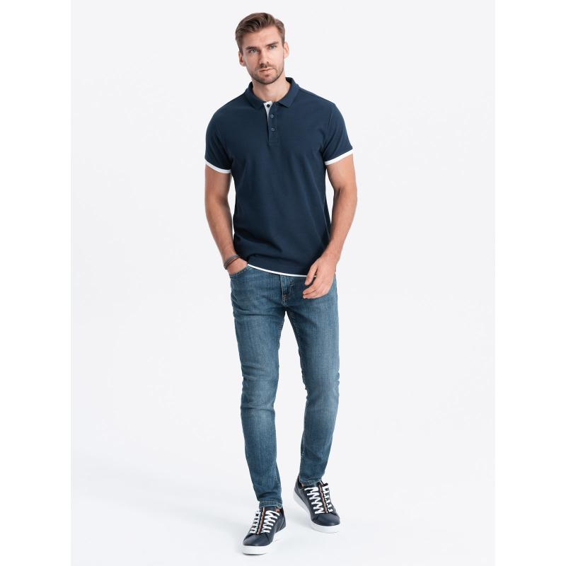 Pánská bavlněná polokošile V4 OM-POSS-0113 tmavě modrá 