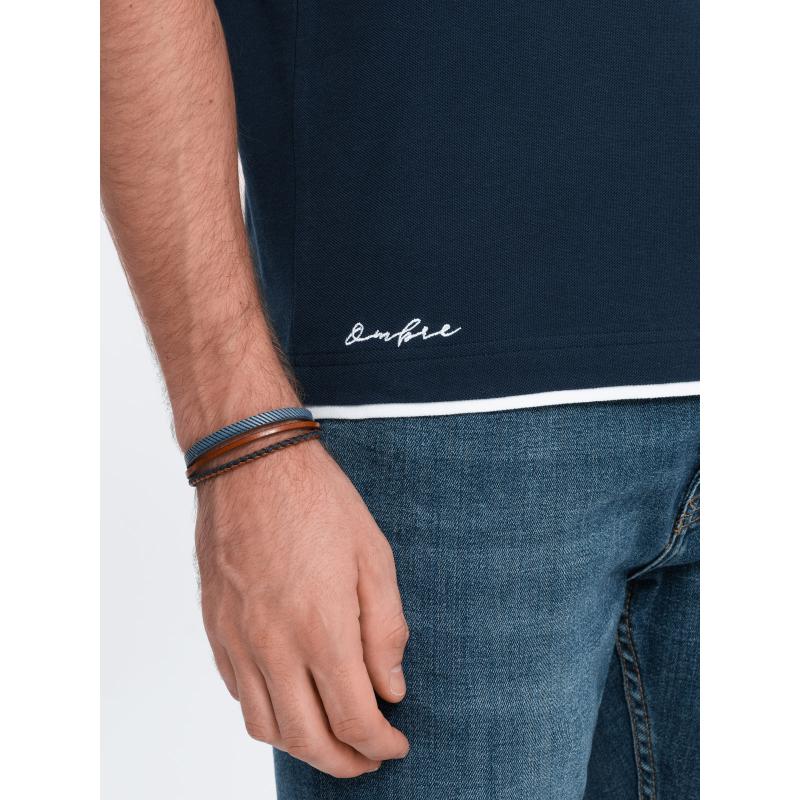 Pánská bavlněná polokošile V4 OM-POSS-0113 tmavě modrá 