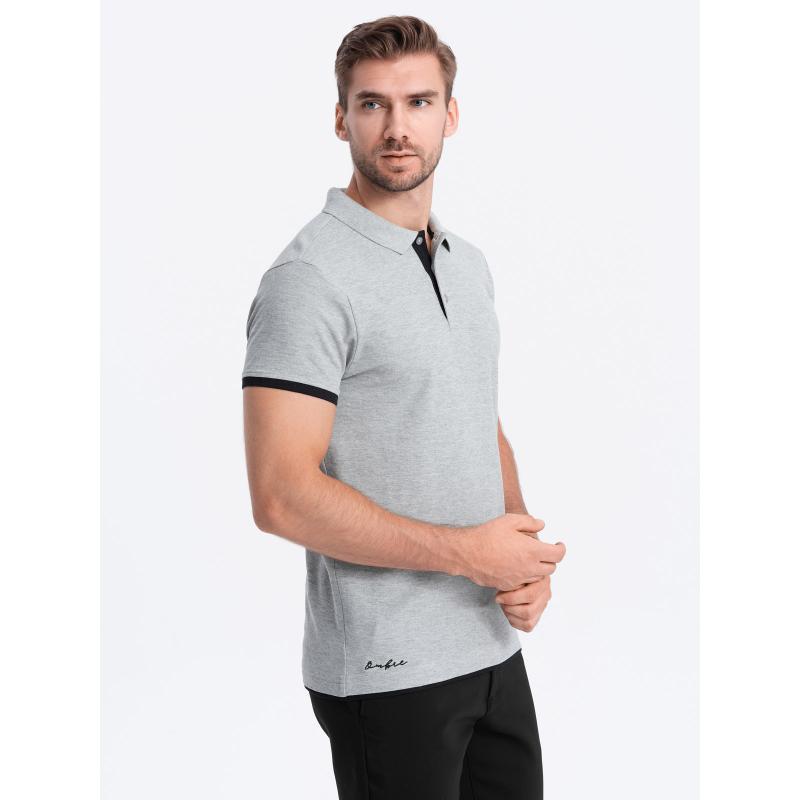 Pánská bavlněná polokošile V7 OM-POSS-0113 světle šedá 