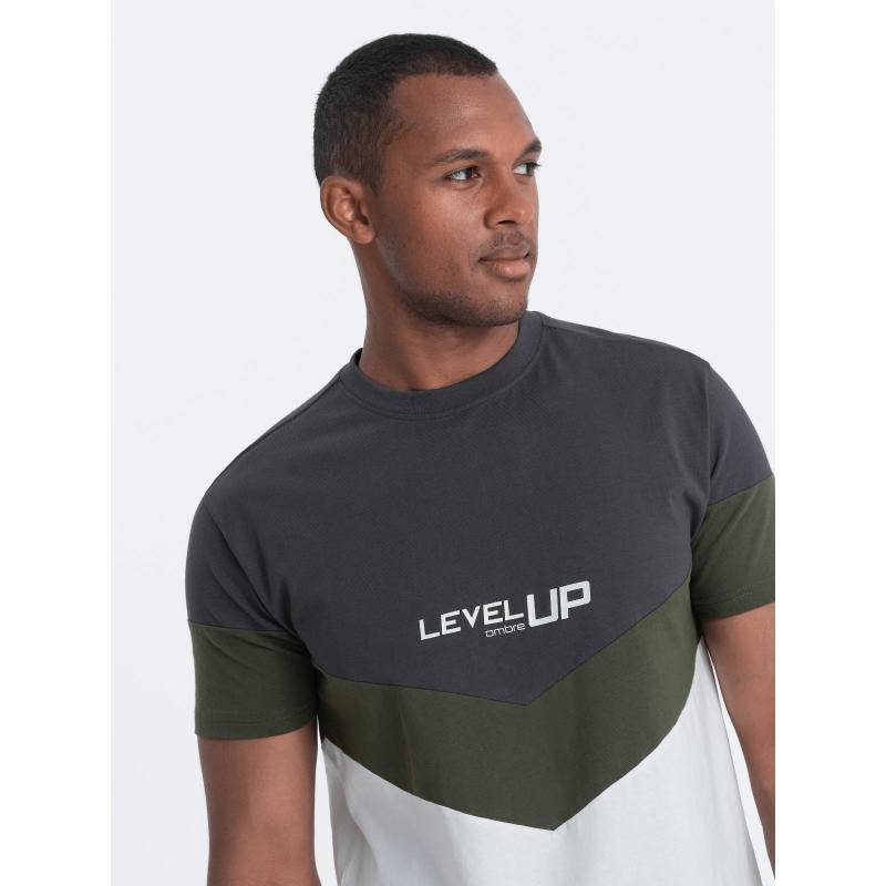 Pánské bavlněné tričko s logem V9 S1747 grafitová/olivová 