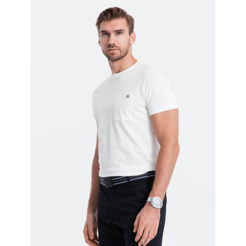 Pánské pletené tričko s kapsičkou V7 S1621 ecru 
