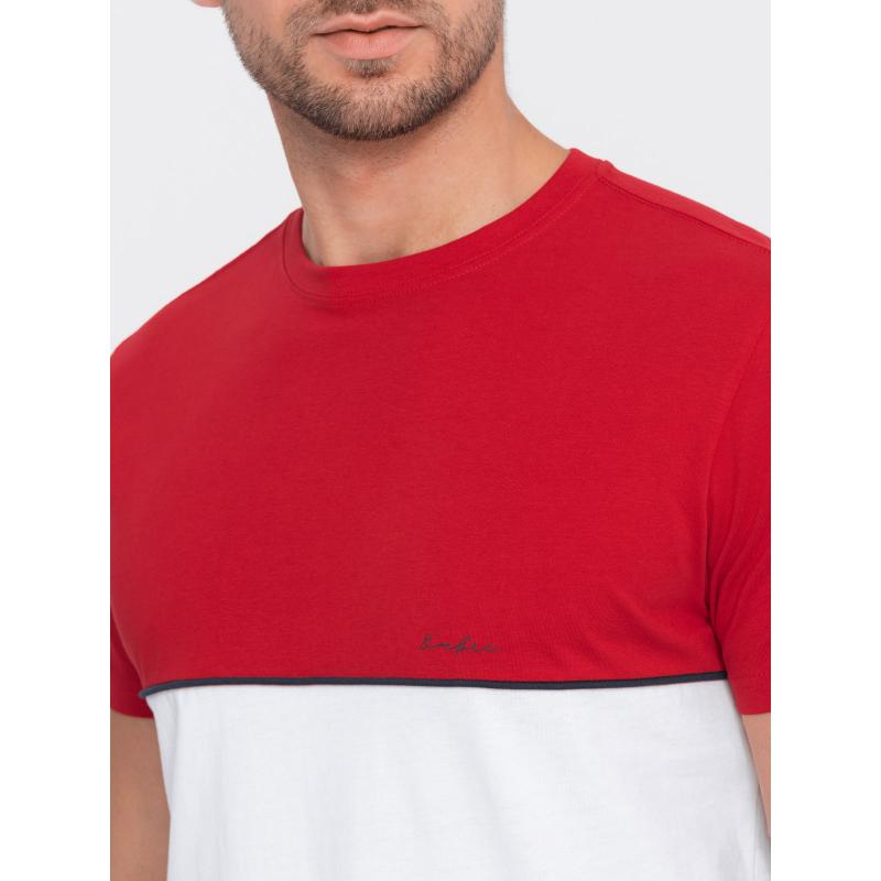 Pánské dvoubarevné bavlněné tričko V6 S1619 červenobílé 