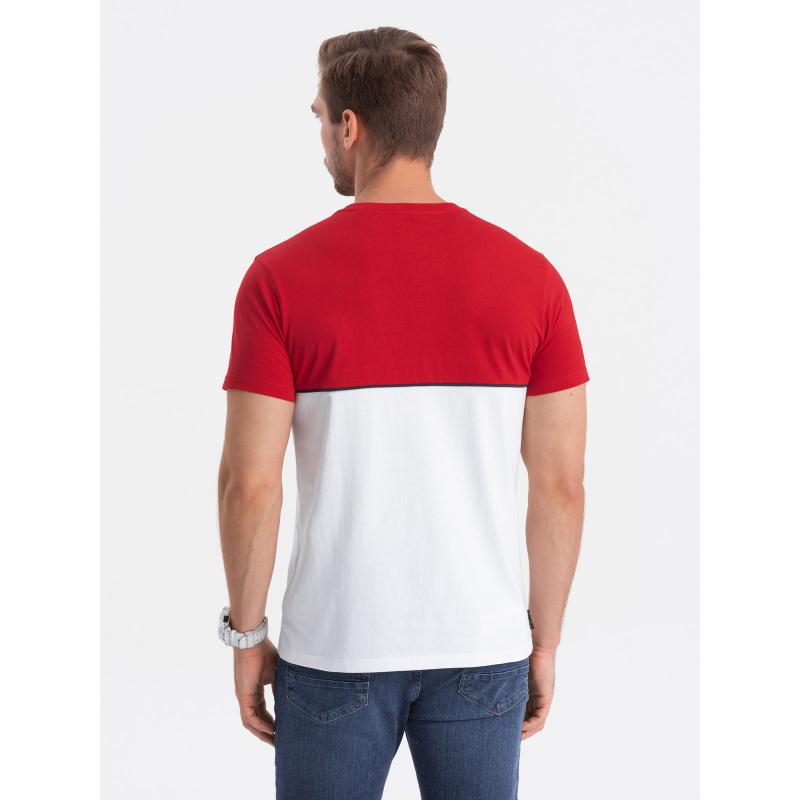 Pánské dvoubarevné bavlněné tričko V6 S1619 červenobílé 