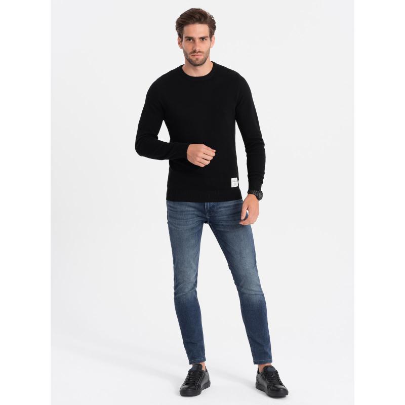 Pánský texturovaný svetr s půlkulatým V4 OM-SWSW-0104 výstřihem černý 