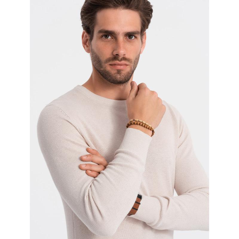 Pánský svetr s texturou a půlkulatým výstřihem V6 OM-SWSW-0104 béžový 