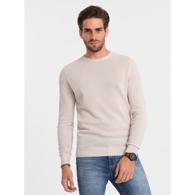 Pánský svetr s texturou a půlkulatým výstřihem V6 OM-SWSW-0104 béžový 