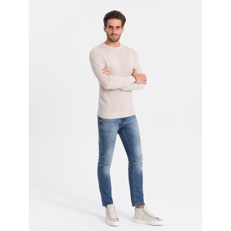 Pánský svetr s texturou a půlkulatým výstřihem V6 OM-SWSW-0104 béžový 