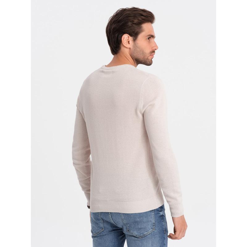 Pánský svetr s texturou a půlkulatým výstřihem V6 OM-SWSW-0104 béžový 