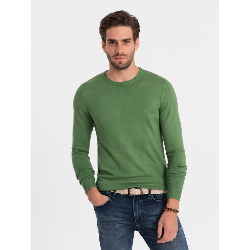 Pánsky sveter s okrúhlym výstrihom V13 OM-SWBS-0106 zelený