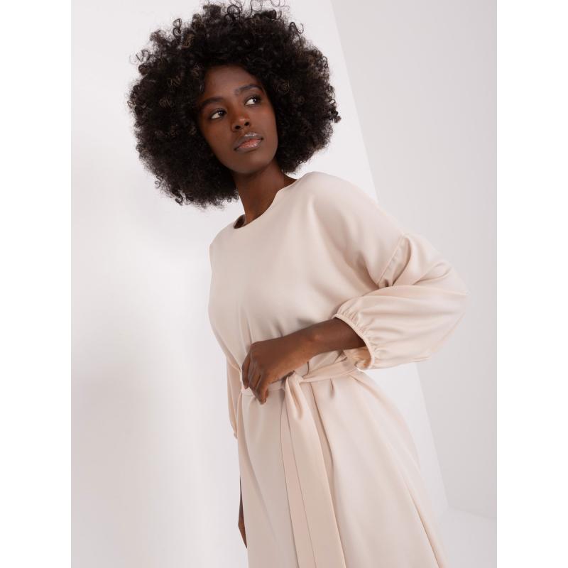 Dámské šaty s 3/4 rukávy RUE PARIS světle béžové 