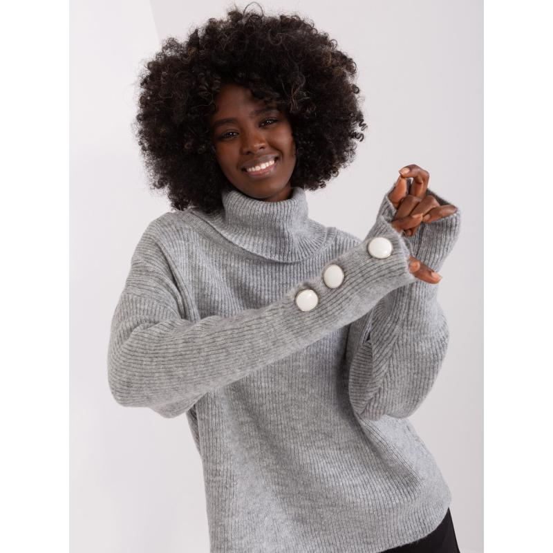 Dámsky sveter s gombíkmi na rukávoch KOR sivý