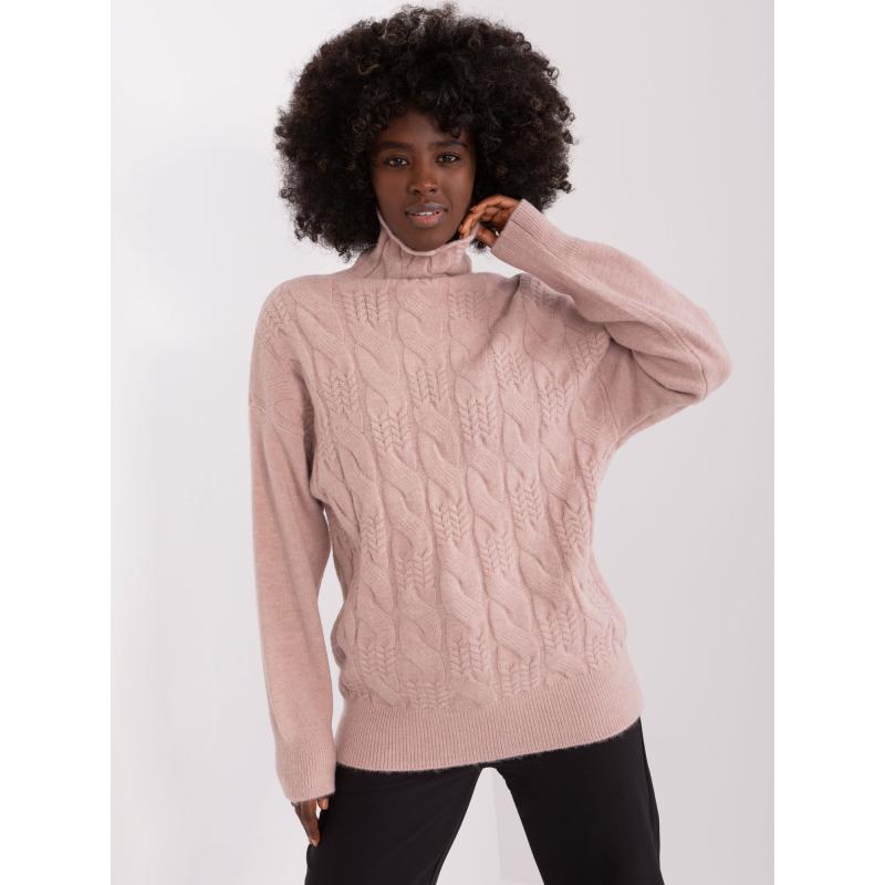 Dámský svetr s rolákem a žebrováním KOS růžový 