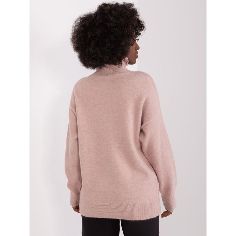 Dámský svetr s rolákem a žebrováním KOS růžový 