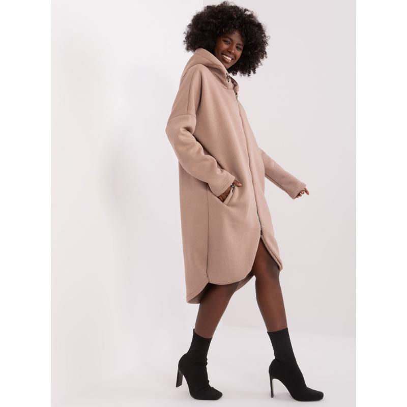 Női pulóver zsebekkel sötétbézs színben