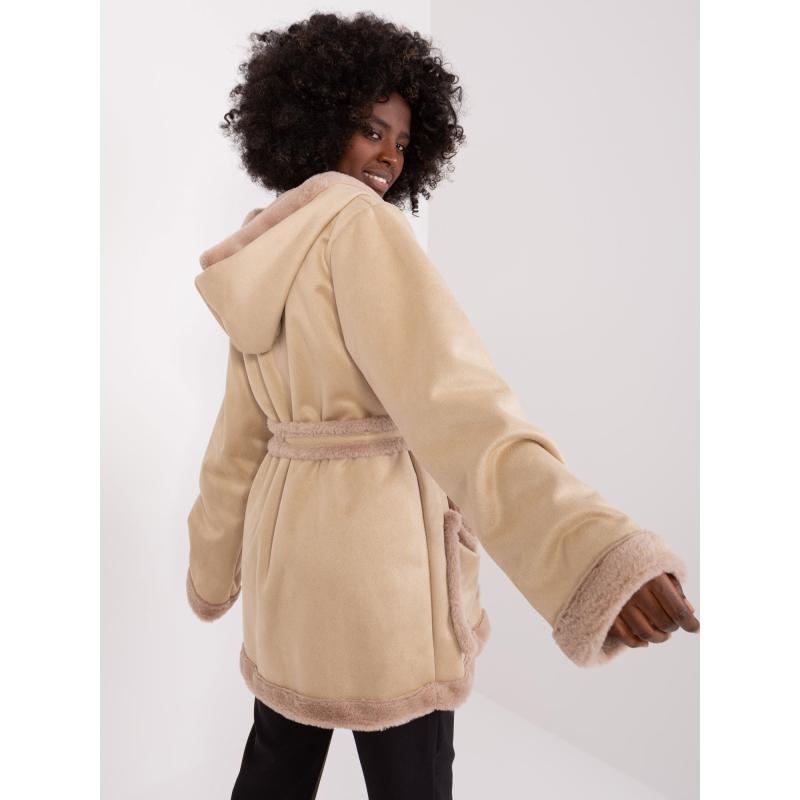 Dámský kabát s kapucí béžový